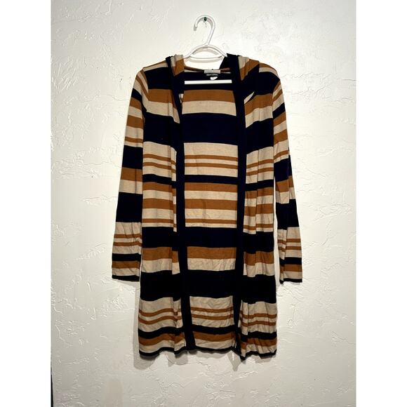 Allison Brittney stripe open front hooded long line cardigan womens small - Picture 1 of 6